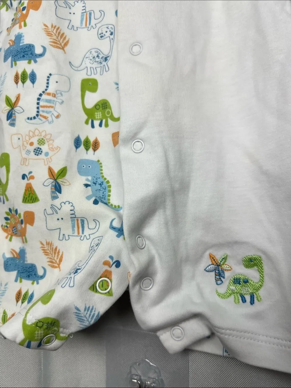 Kissy Kissy one piece dinosaur print and embroidered Pima cotton romper
